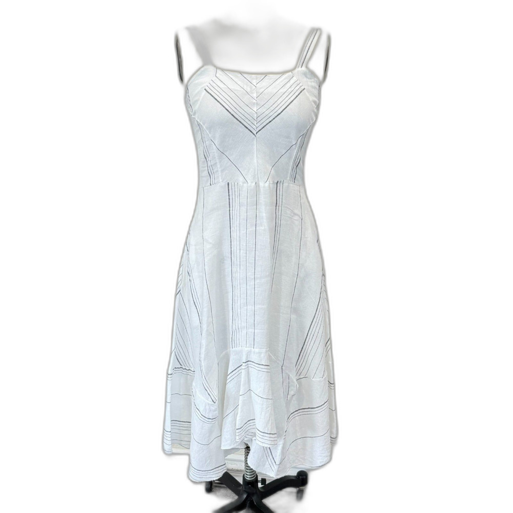 Inizio Linen Striped Midi Sundress Women Sz S White and Black Modern Minimal EUC